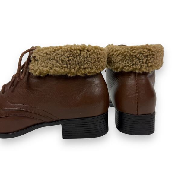 90's LIZ BAKER brown leather shearling cuff ankle boots - Picture 11 of 13